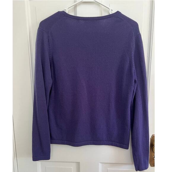 Emory Claire Women's M 100% Cashmere Sweater Purple V Neck Academia Preppy - Picture 2 of 12